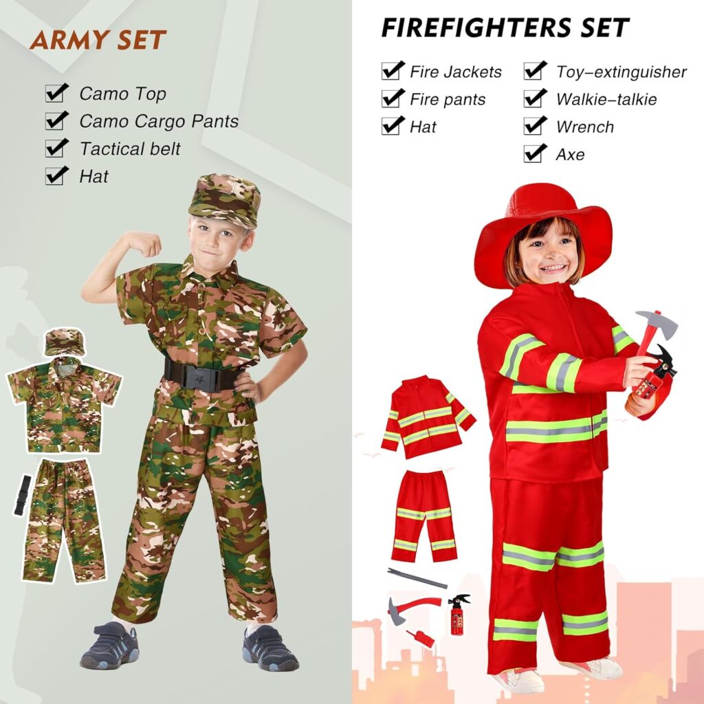 10 Set Dress up Clothes for 3-8 Years Old Washable Construction Policeman Fireman Doctor Chef Gardener Explorer Scientist Soldier Astronaut Costumes for Boys and Girls Role Playing Activities