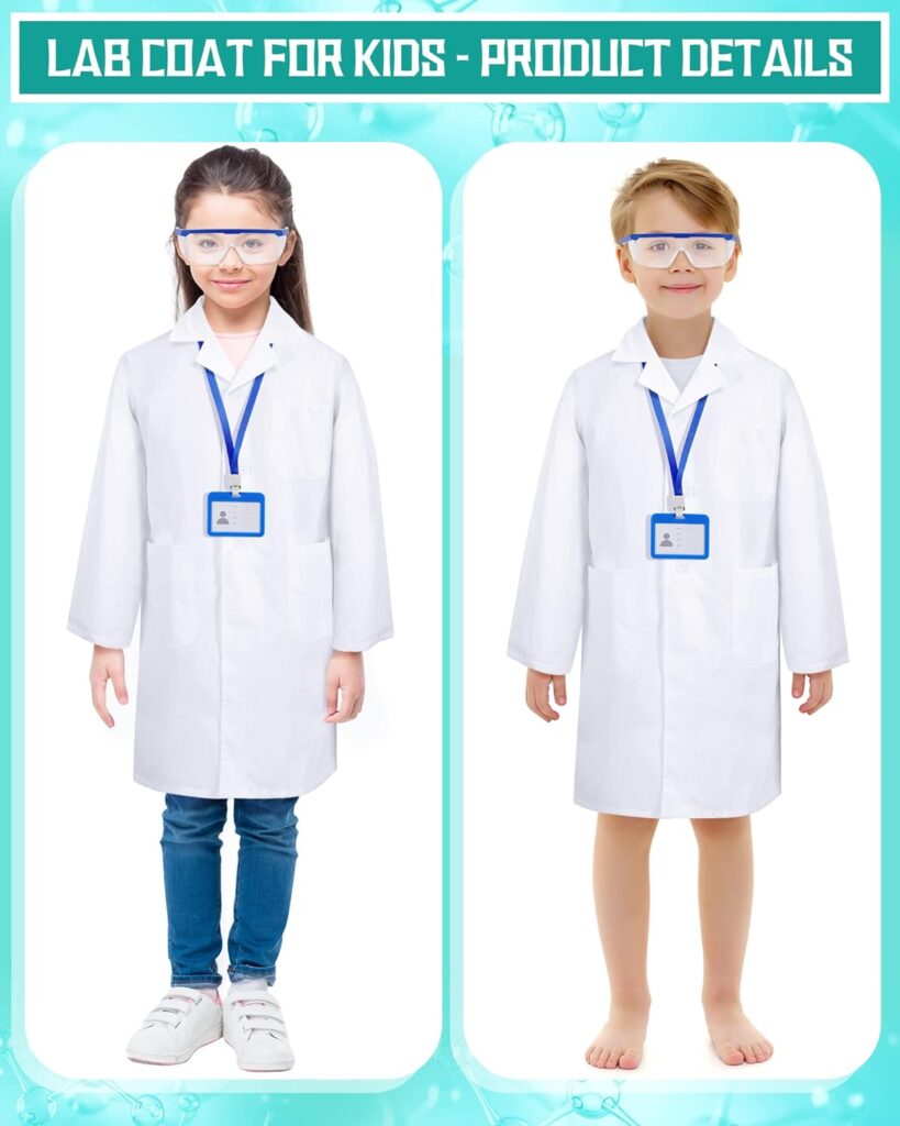 12 Sets 36 Pcs Kids Lab Coat Set Halloween Doctor Costume with Goggles ID Card Science Dentist Doctor Dress Up Kit