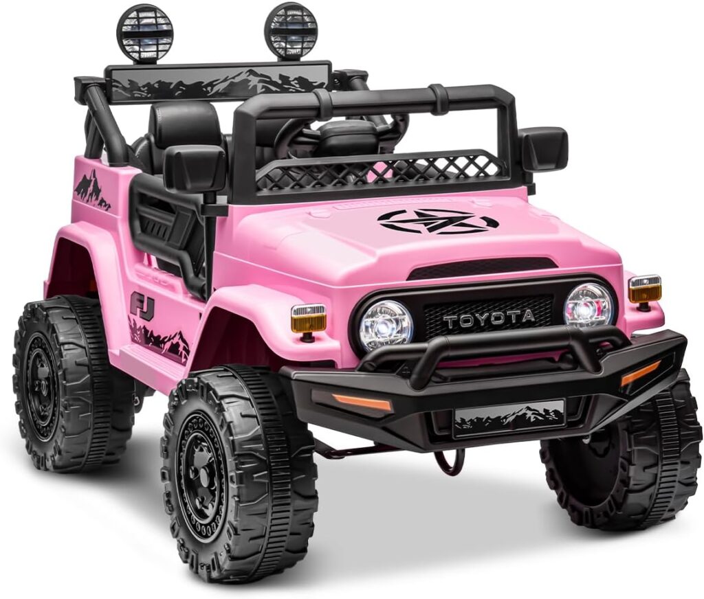 12V Kids Ride On Car, Licensed Toyota FJ40 Electric Car for Kids with Remote Control, Ride on Toy with LED Light, 3 Speeds, Music, Bluetooth, Pink