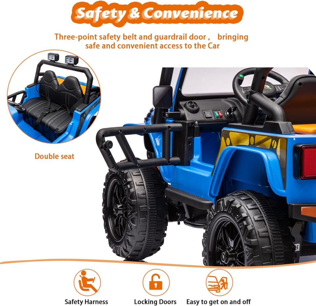 24V Ride on Car for Kids,2 Seater Electric Truck with Remote Control, 4x45W Powerful Engine, Battery Powered Ride on Toys for Kids, 4WD/2WD Switchable, LED Headlight  Music Player (Black-New)