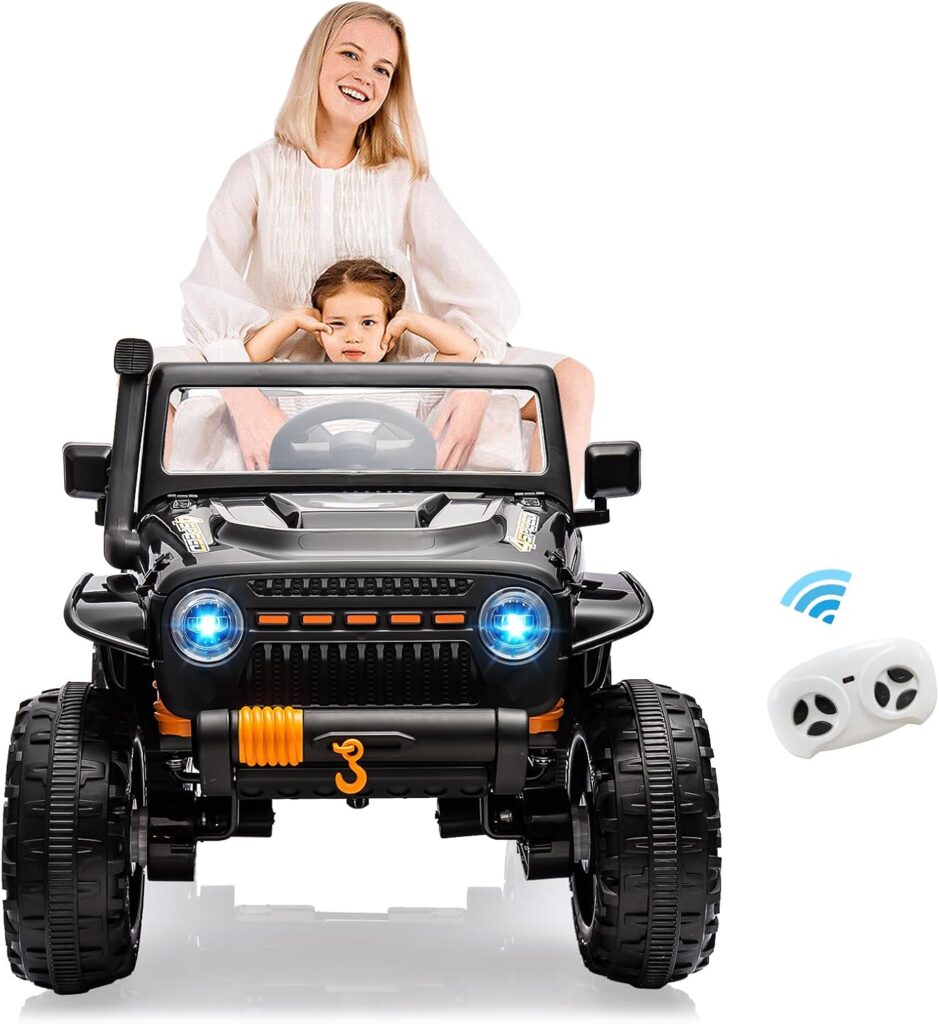 24V Ride on Car for Kids,2 Seater Electric Truck with Remote Control, 4x45W Powerful Engine, Battery Powered Ride on Toys for Kids, 4WD/2WD Switchable, LED Headlight  Music Player (Black-New)