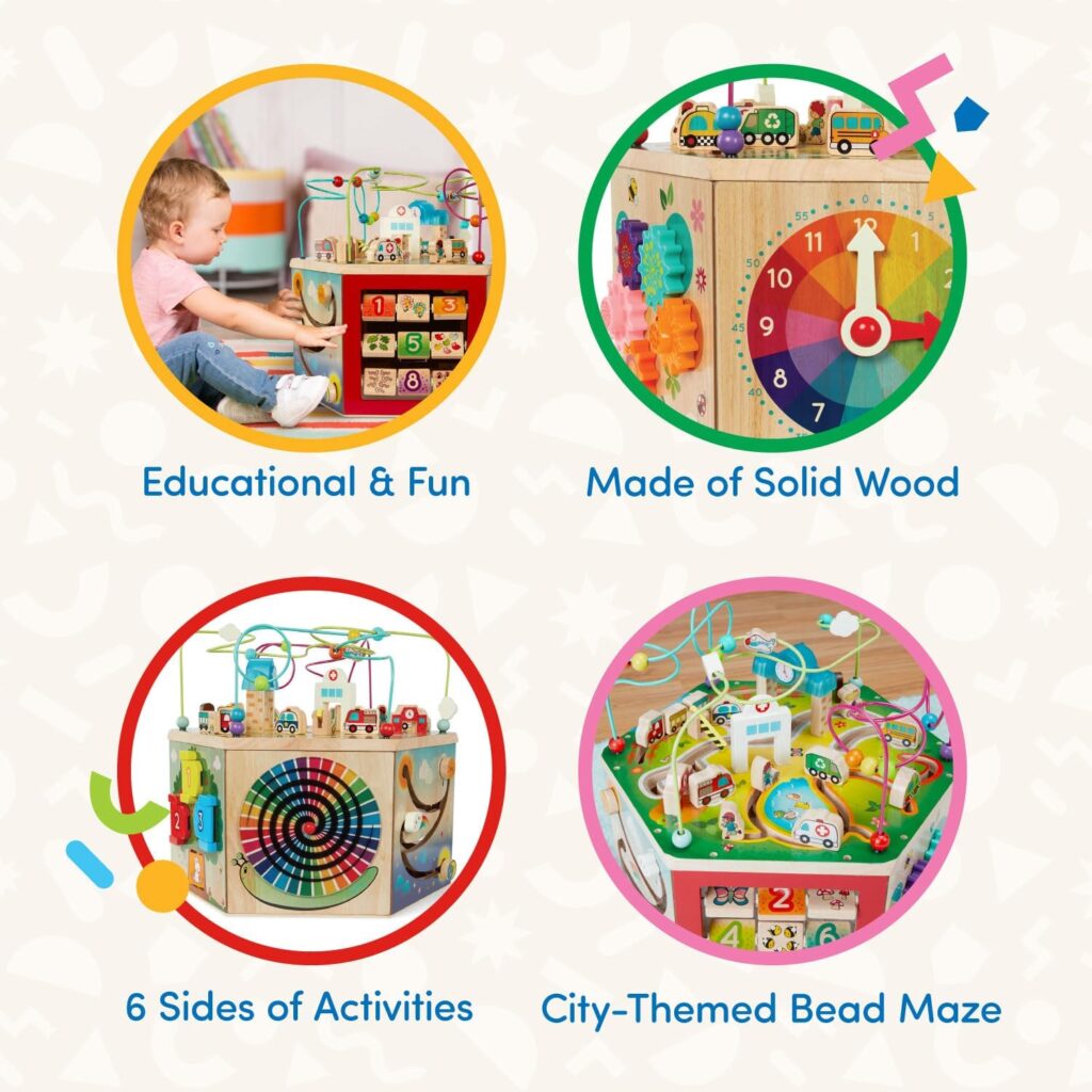 Battat - Activity Cube With Farm Theme - Educational Wooden Toys For Toddlers And Kids - 1 Year +