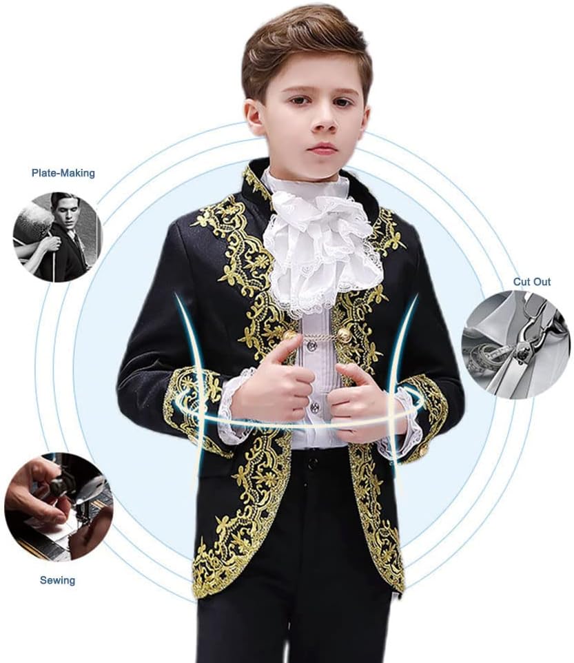 Boy Prince Costume Victorian Gothic Palace Blazer Suit Royal King Outfit Party Cosplay Halloween Costumes Kids