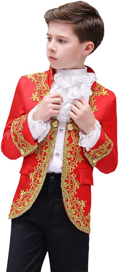 Boy Prince Costume Victorian Gothic Palace Blazer Suit Royal King Outfit Party Cosplay Halloween Costumes Kids