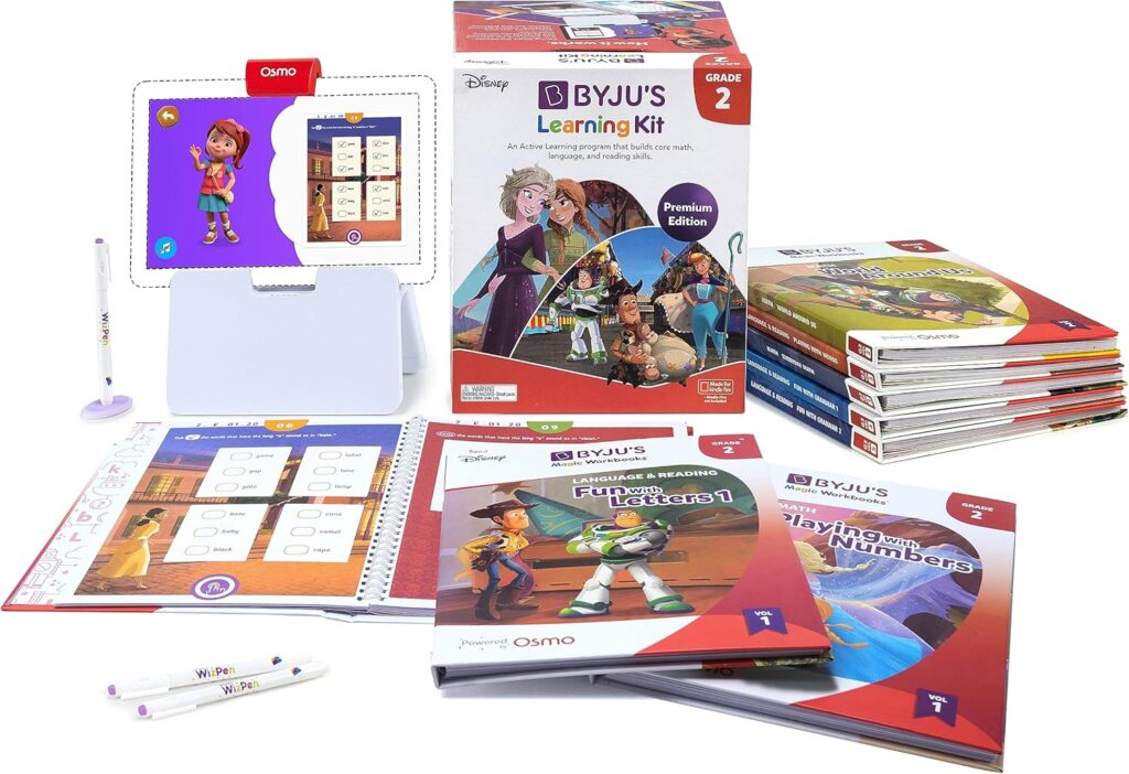 BYJU’S Learning Kits: Disney, 2nd Grade Premium Edition (App + 8 Workbooks) Ages 6-8, Featuring Disney  Pixar Characters - Learn Grammar, Multiplication/Division  Writing - Osmo Fire base included