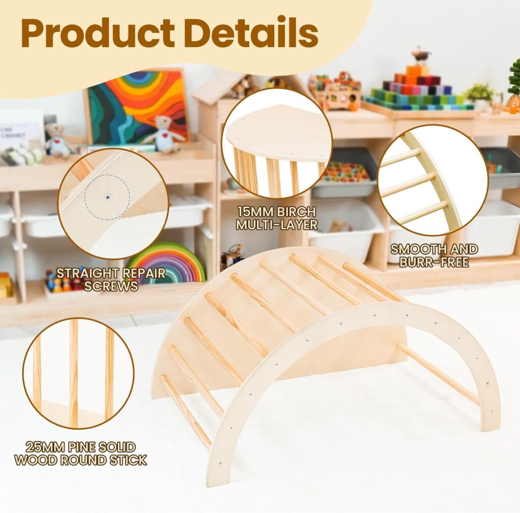 Climbing Arch for Kids Toddler Montessori Sensory Table Climber Arch for Children Climber Arch Rocker Indoor Toddler Climbing Gym Wooden Toy with Cushion