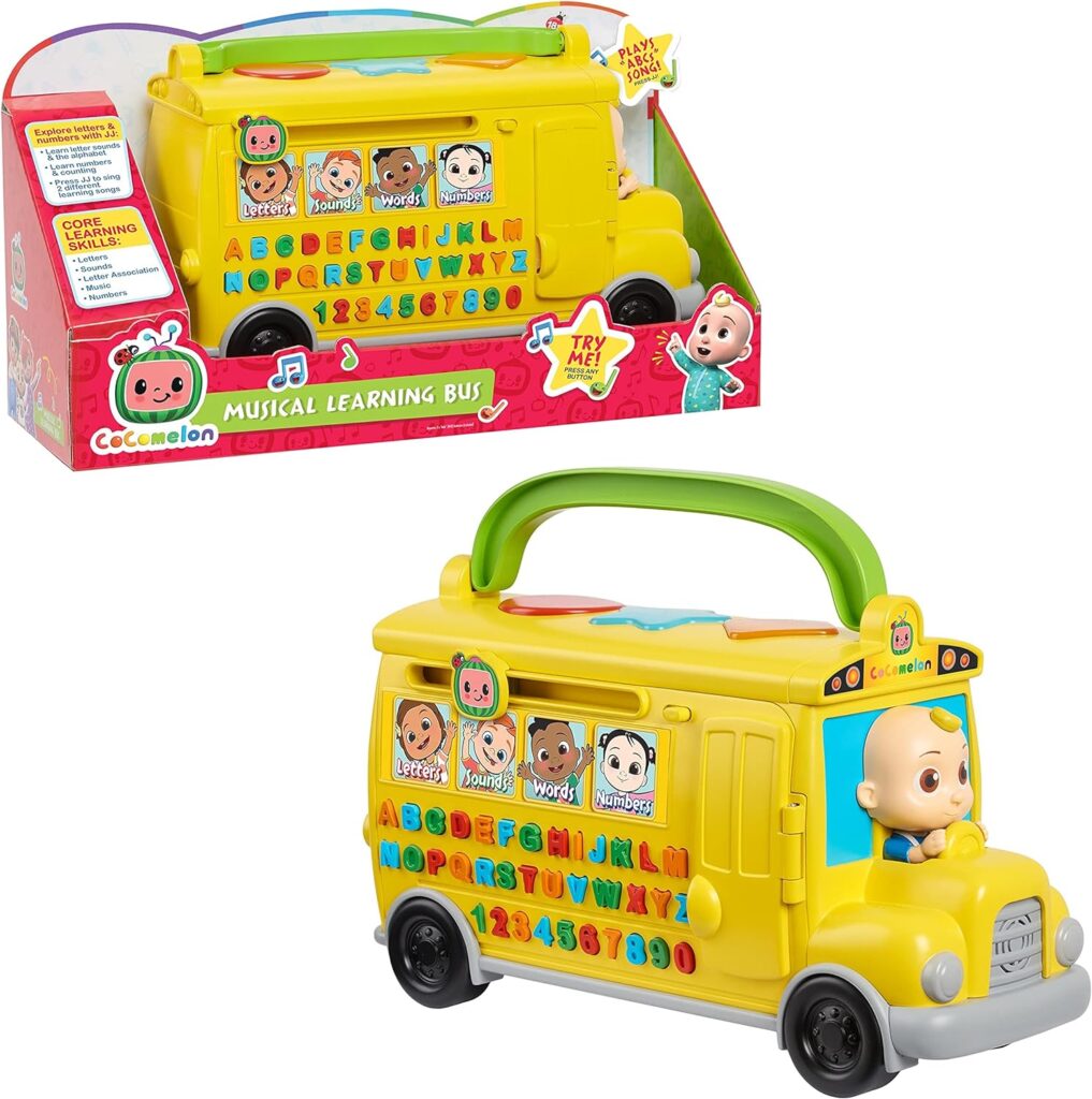 CoComelon Musical Learning Bus, Number and Letter Recognition, Phonetics, Yellow School Bus Toy Plays ABCs and Wheels on the Bus, Officially Licensed Kids Toys for Ages 18 Month by Just Play