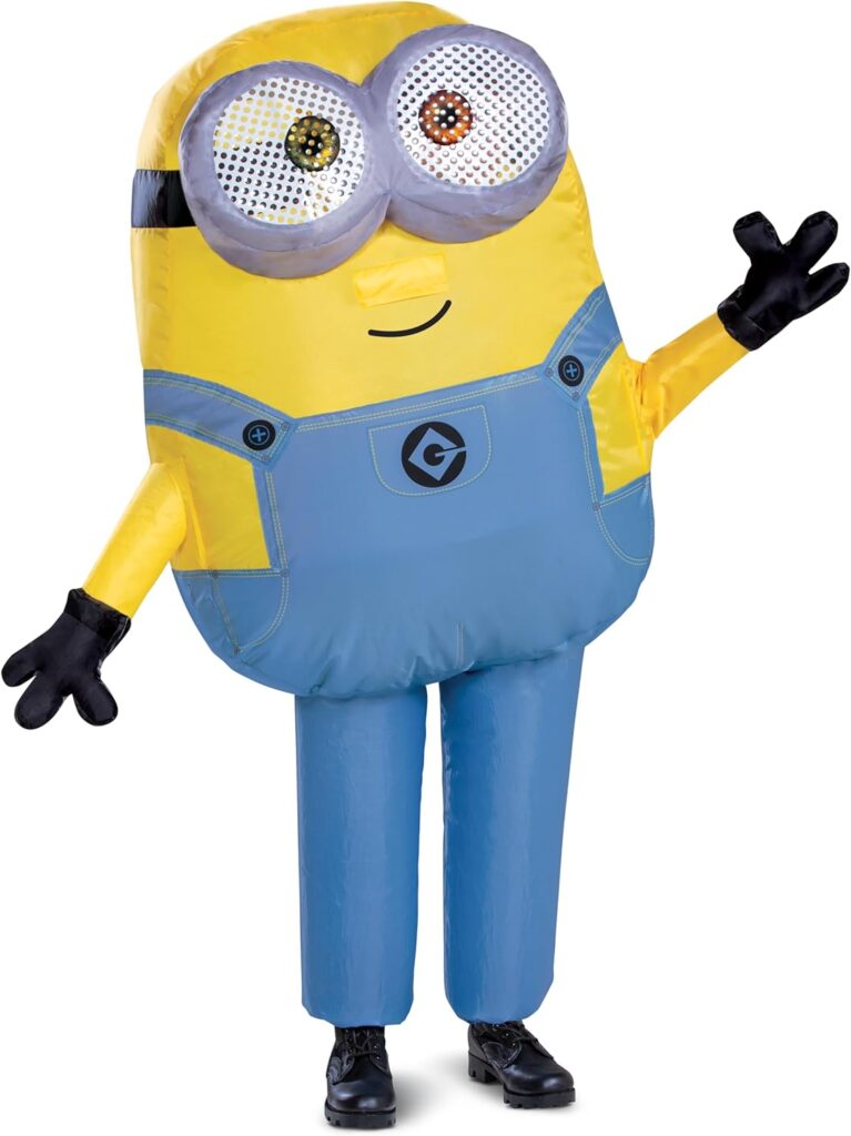 Disguise Bob Inflatable Minion Costume for Kids, Official Minions Halloween Costume, Blow Up Jumpsuit with Fan, Child Size (up to 7-8)