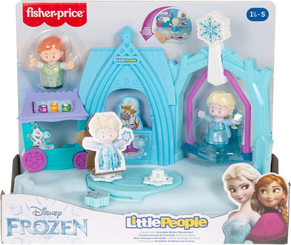 Disney Frozen Arendelle Winter Wonderland by Little People, ice skating playset with Anna and Elsa figures for toddlers and preschool kids