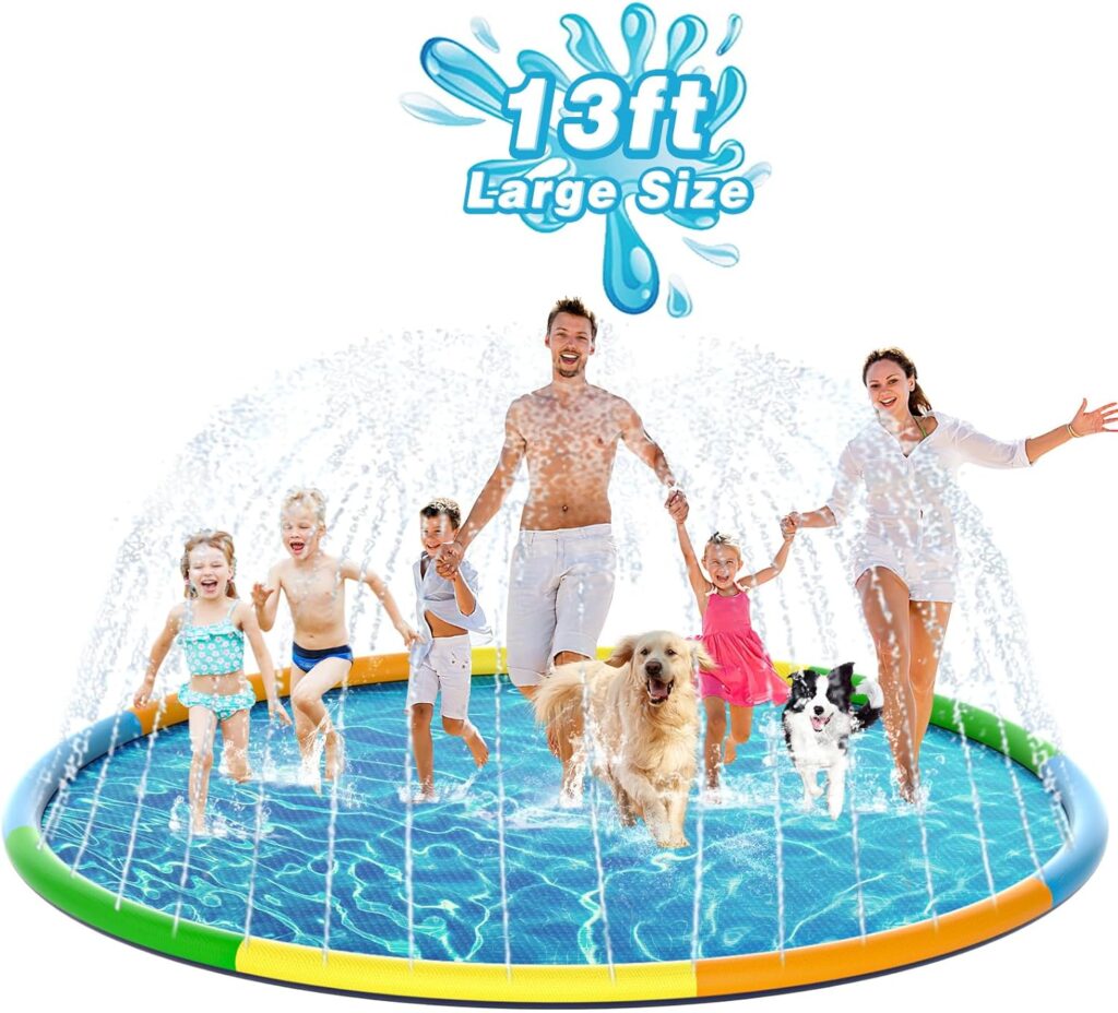 EPN Splash Pad, 16.4 Ft Size Extra Large Sprinkler Play Mat for Dogs  Kids, Thicker Wading Pool Summer Outdoor Water Toys, Fun Backyard Fountain Play Pad for 3 Age+ Girls Boys Children  Pets