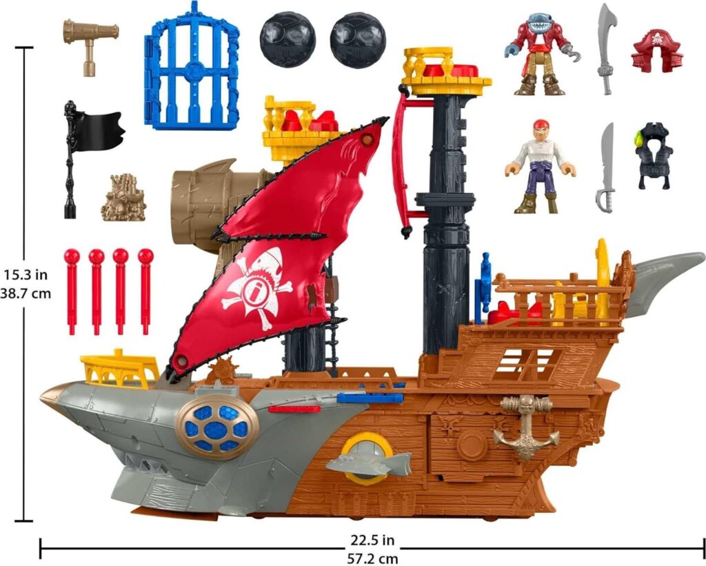 Fisher-Price Imaginext Preschool Toy Shark Bite Pirate Ship Playset with Figure  Accessories for Pretend Play Ages 3+ Years