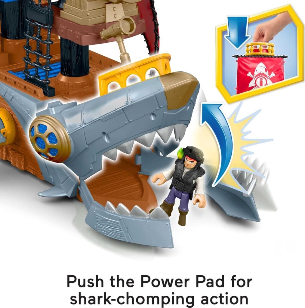 Fisher-Price Imaginext Preschool Toy Shark Bite Pirate Ship Playset with Figure  Accessories for Pretend Play Ages 3+ Years