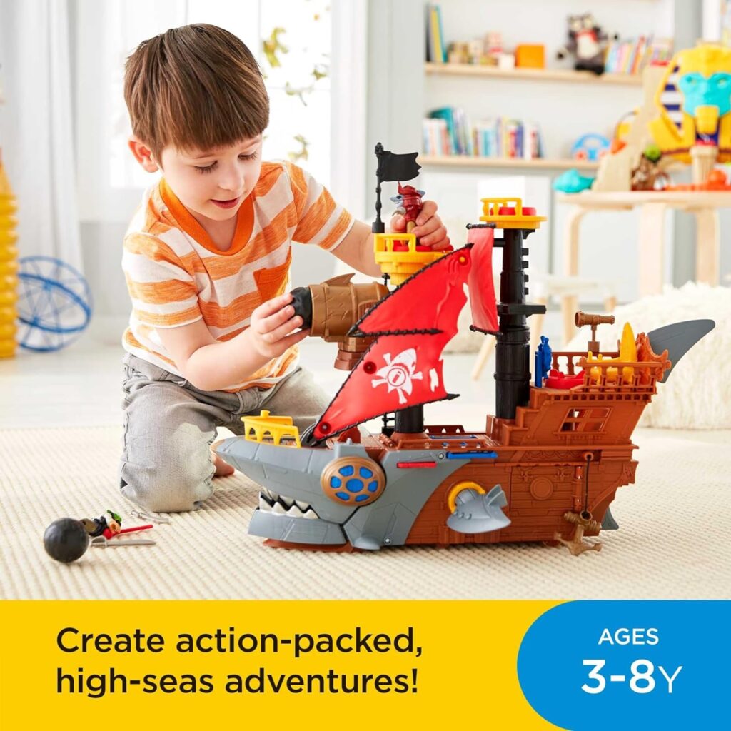 Fisher-Price Imaginext Preschool Toy Shark Bite Pirate Ship Playset with Figure  Accessories for Pretend Play Ages 3+ Years