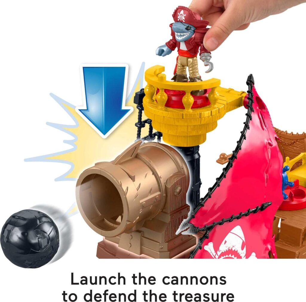 Fisher-Price Imaginext Preschool Toy Shark Bite Pirate Ship Playset with Figure  Accessories for Pretend Play Ages 3+ Years