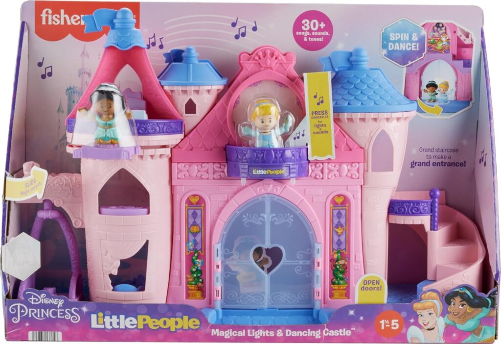 Fisher-Price Little People Toddler Playset Disney Princess Magical Lights  Dancing Castle Musical Toy with 2 Figures for Ages 18+ Months