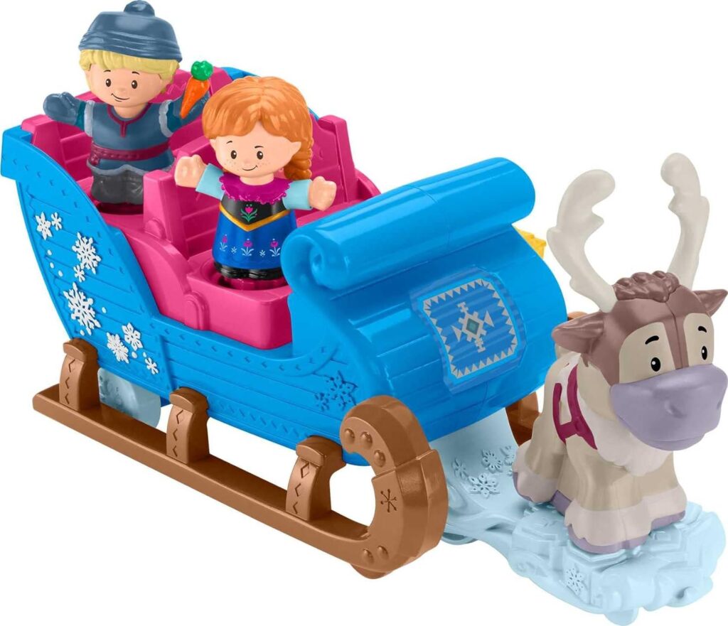 Fisher-Price Little People Toddler Toy Disney Frozen Kristoff’s Sleigh Vehicle with Anna Kristoff  Sven Figures for Ages 18+ Months