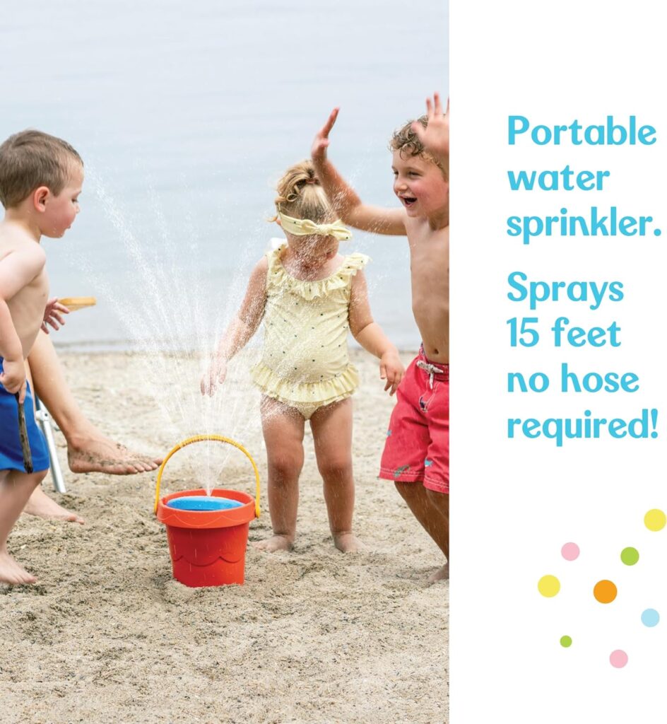 Fisher-Price Toddler 3-in-1 Beach Bucket, Portable Sprinkler and Sandcastle Mold | Water Toy and Sand Toys for Ages 18+ Months | Includes Sand Tools