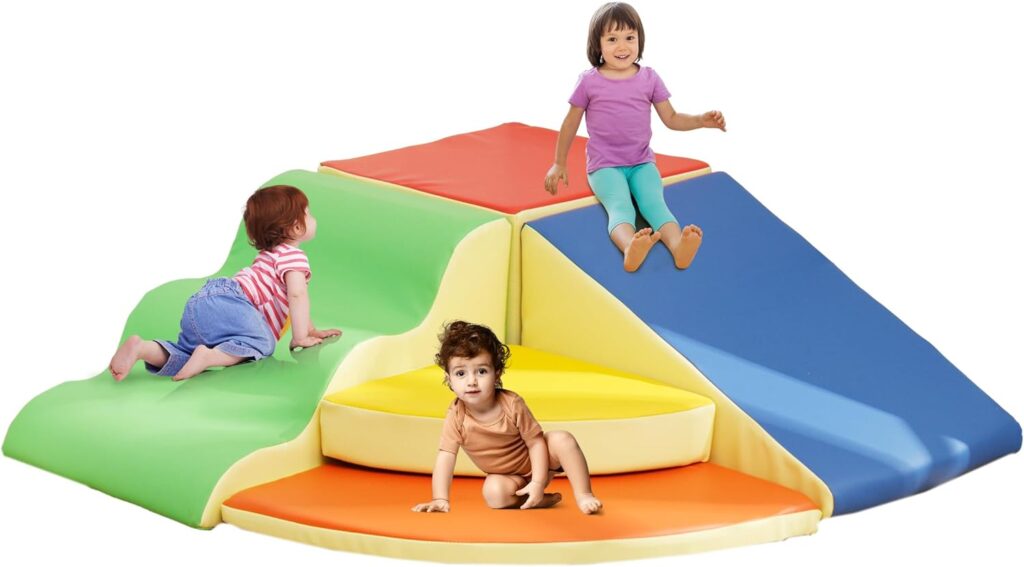 Foam Climbing Blocks for Toddlers, 5pcs Climbing Toys for Toddlers for Climb,Crawl and Slide, Toddler Climbing Toys Indoor for Nursery, Living Room, Childrens Room (Colours-L)