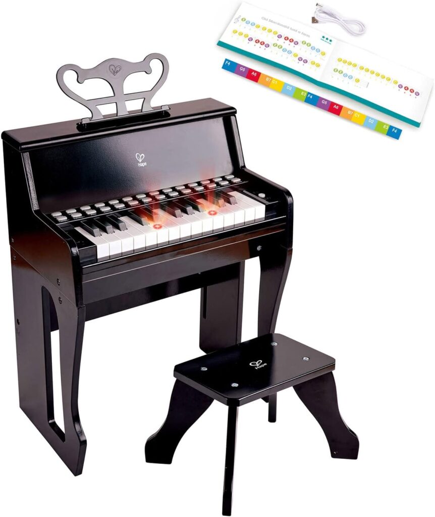 Hape Learn with Lights Black Piano with Stool