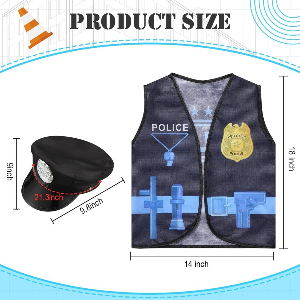 Hicarer 24 Pcs Kids Polices Costume Set Include 12 Police Hat and 12 Police Vest for Kids Police Party Dressing up Police Birthday Themed Party Costume Halloween Accessories