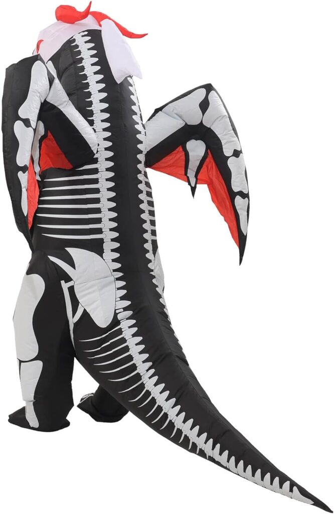 Inflatable Skeleton Dinosaur Costume for Kids 8-10-12 Year Blow Up T-Rex Cosplay Trex Jumpsuit Dragon with Wings for Halloween Party