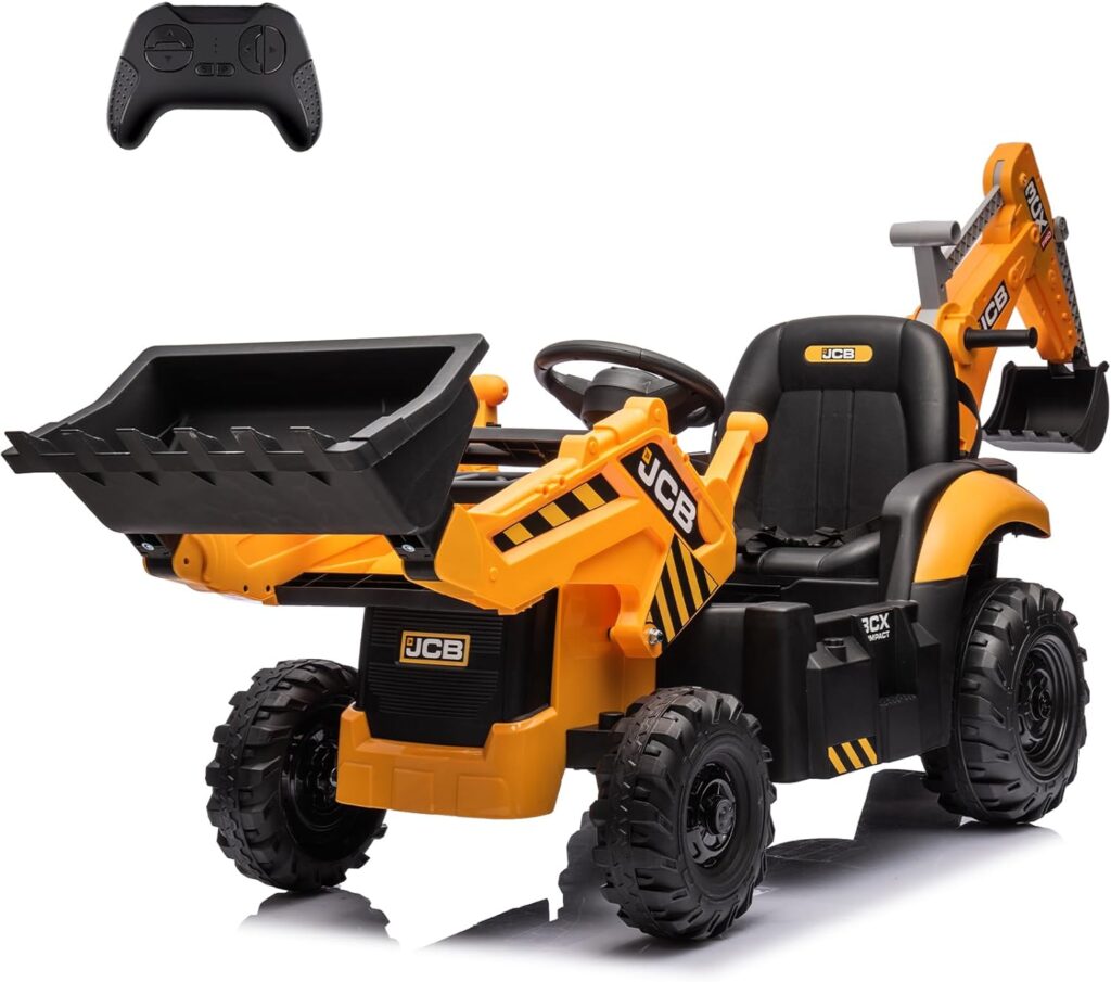 JCB Ride-on Electric Excavator for Kids 3-5 Years, Construction Vehicle Toy with Remote Control, Front Loader, Removable Seat (24V, Yellow)