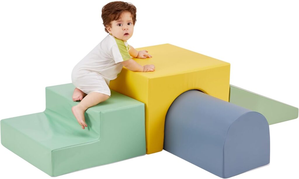 Kids Climb  Crawl Sets, 4-Piece Soft Foam Block Activity Play Structures Set for Baby Infant, Indoor Climber for Child Development, Color Coordination, Motor Skills (Multicolor-B)