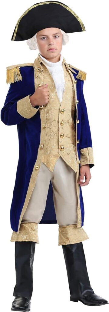 Kids George Washington Costume for Boys, Navy Blue Founding Fathers Halloween Outfit, Historic Costumes for Kids