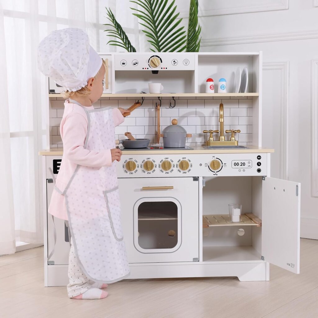 Kids Play Kitchen Set, Kitchen Set for Kids with Plenty of Play Features,sink,oven,range Hood,stove,dishwasher,coffee maker,ice maker and microwave, play kitchen sets for kids ages 4-8