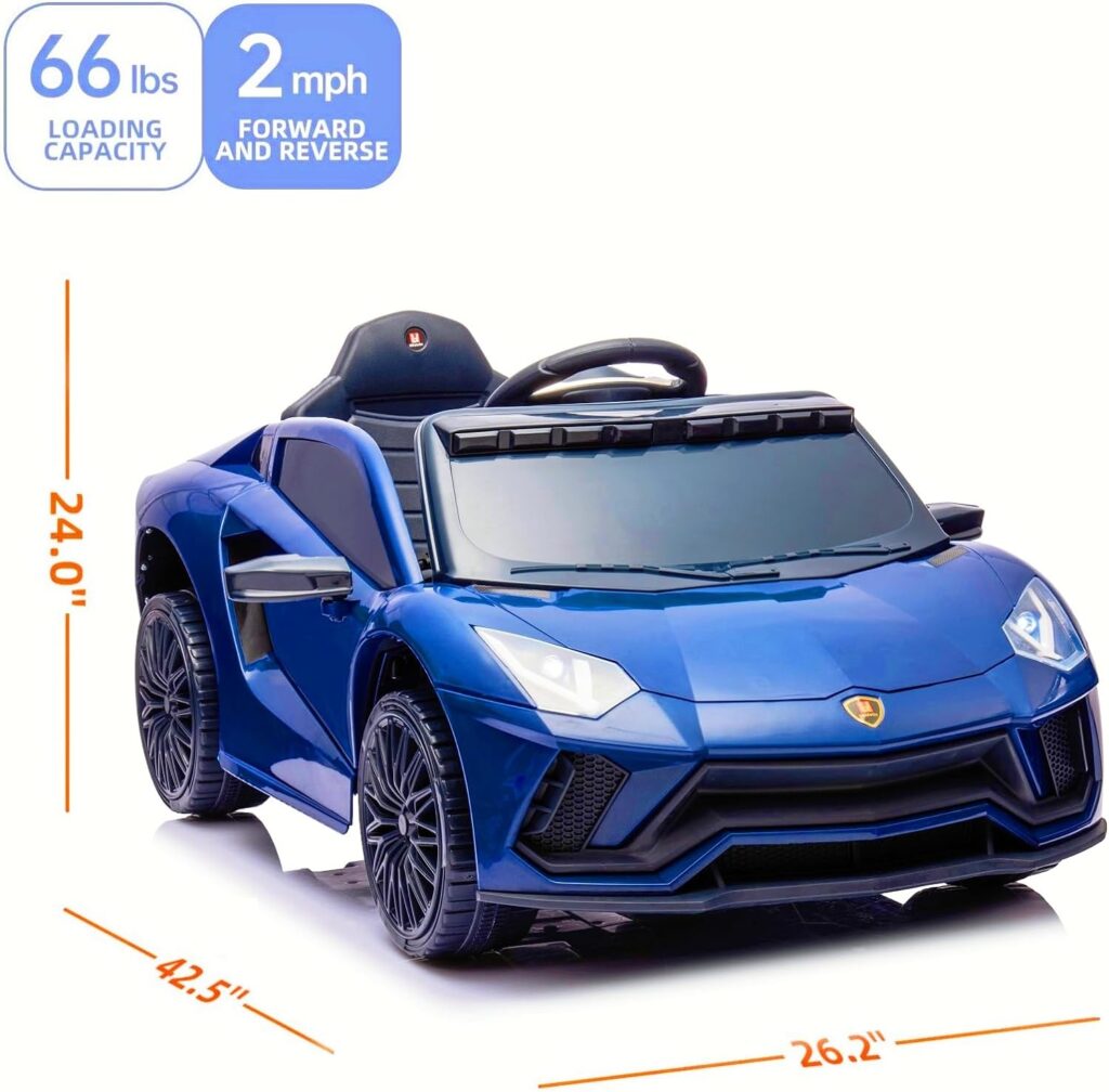 Kids Ride On Police Car, 12V Electric Sports Car Toys with Remote Control, Siren, Flashing Light,Music,Battery Powered (Black)