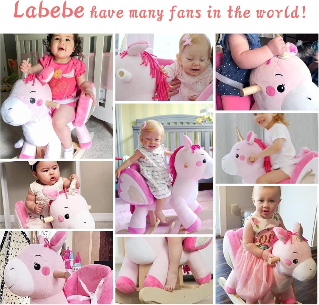 labebe - Baby Rocking Horse, Ride Unicorn, Kid Ride On Toy for 6 Month-3 Year Old, Infant (Boy Girl) Plush Animal Rocker, Toddler/Child Stuffed Ride Toy (Pink)