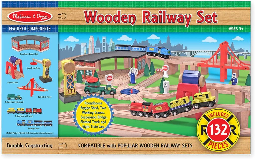 Melissa  Doug Deluxe Wooden Railway Train Set (130+ pcs)