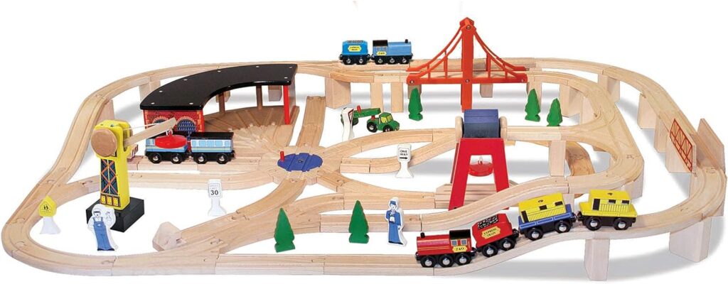 Melissa  Doug Deluxe Wooden Railway Train Set (130+ pcs)