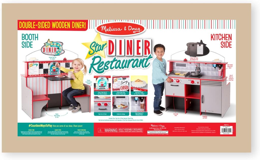 Melissa  Doug Double-Sided Wooden Star Diner Restaurant Play Space