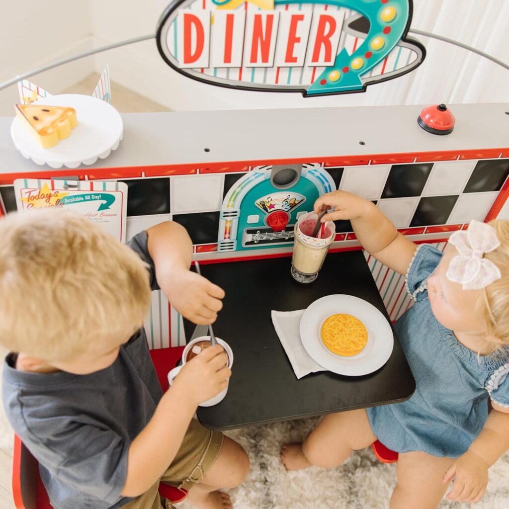 Melissa  Doug Double-Sided Wooden Star Diner Restaurant Play Space