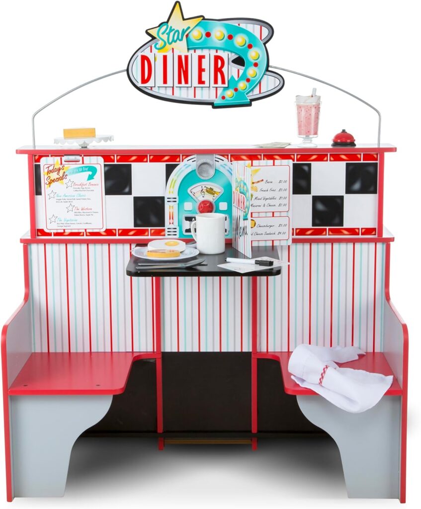 Melissa  Doug Double-Sided Wooden Star Diner Restaurant Play Space