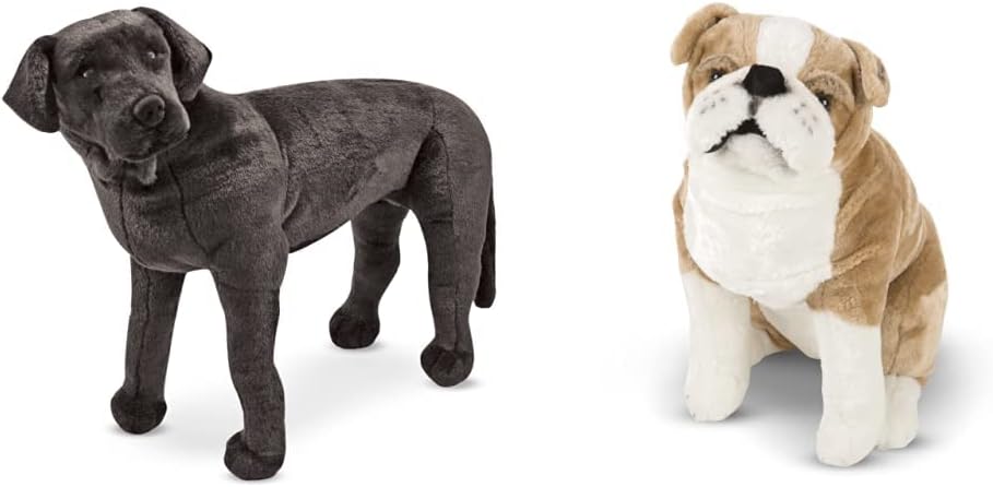 Melissa  Doug Giant Black Lab - Lifelike Stuffed Animal Dog (Over 2 feet Tall)  Giant English Bulldog - Lifelike Stuffed Animal (Nearly 2 feet Tall)