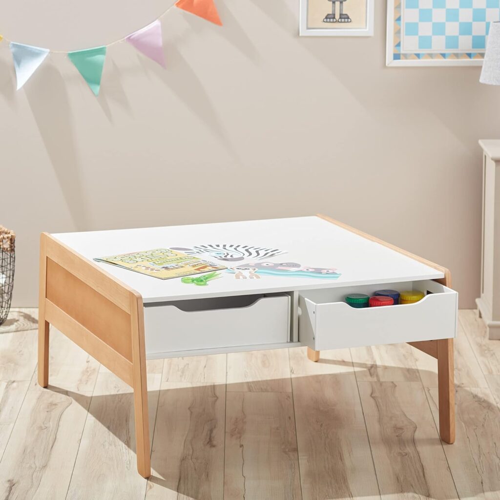 Melissa  Doug Wooden Art  Kids Activity Table with Storage Bins - White