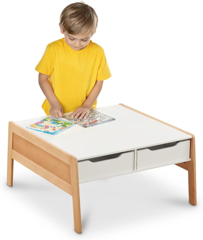 Melissa  Doug Wooden Art  Kids Activity Table with Storage Bins - White