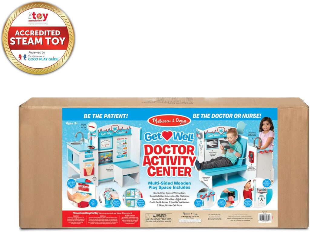 Melissa  Doug Wooden Get Well Doctor Activity Center - Waiting Room, Exam Room, Check-In Area - FSC Certified