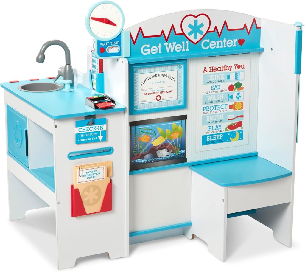 Melissa  Doug Wooden Get Well Doctor Activity Center - Waiting Room, Exam Room, Check-In Area - FSC Certified