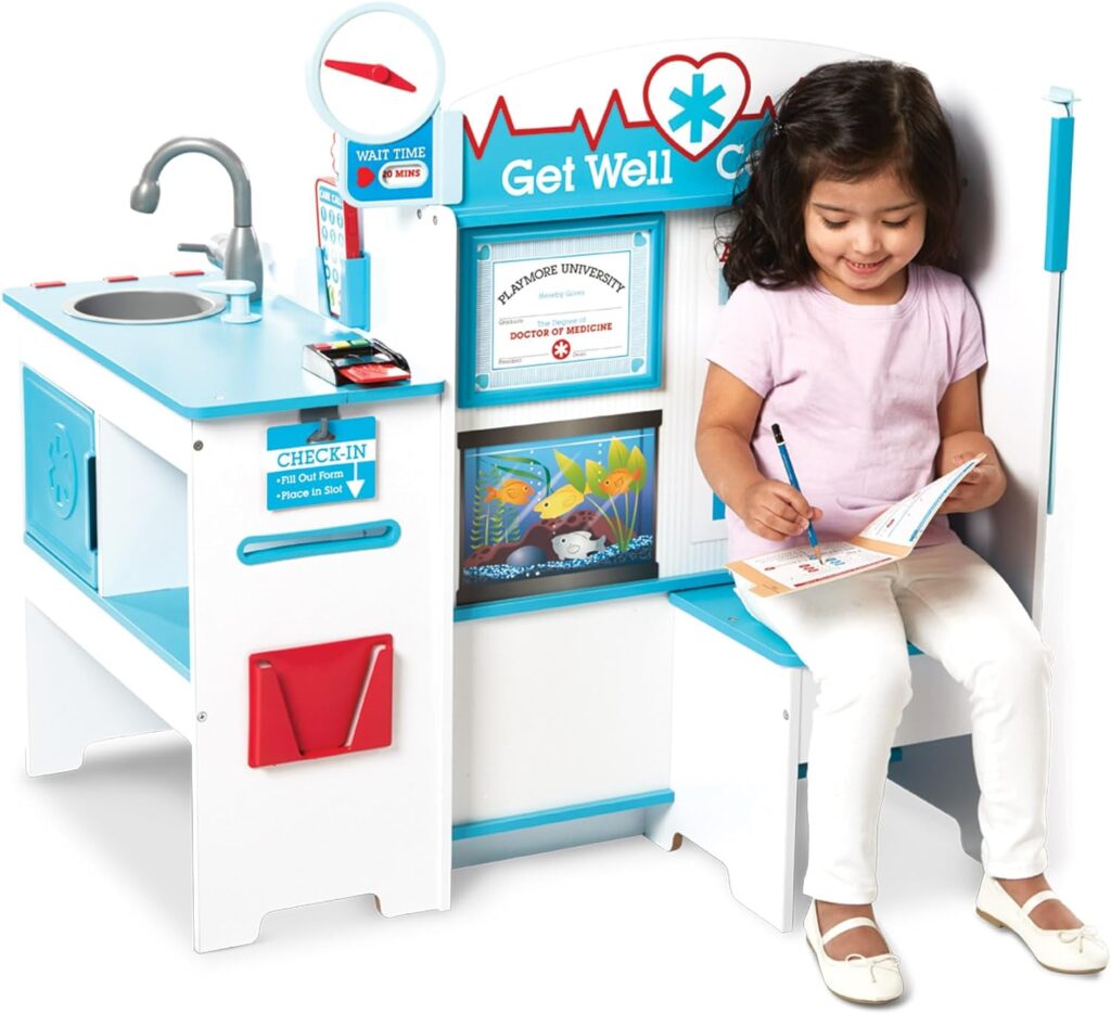 Melissa  Doug Wooden Get Well Doctor Activity Center - Waiting Room, Exam Room, Check-In Area - FSC Certified