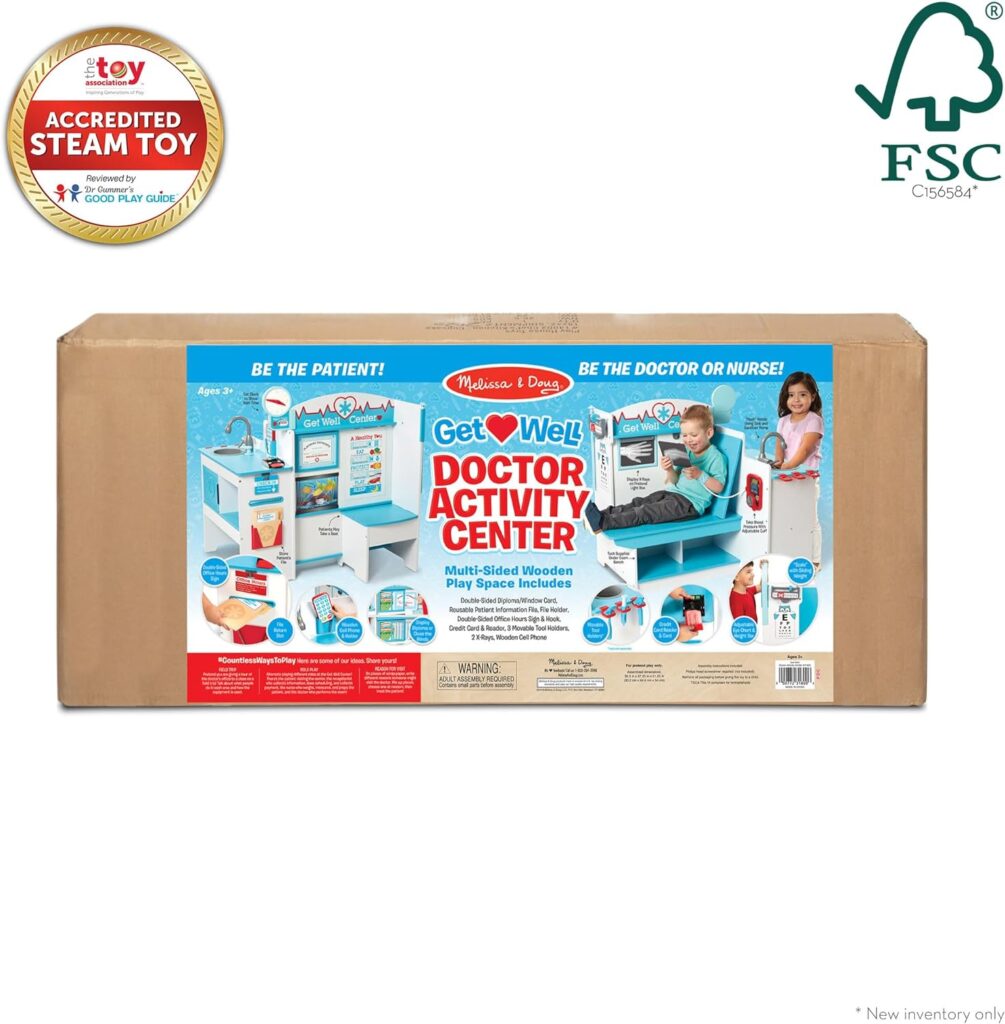 Melissa  Doug Wooden Get Well Doctor Activity Center - Waiting Room, Exam Room, Check-In Area - FSC Certified