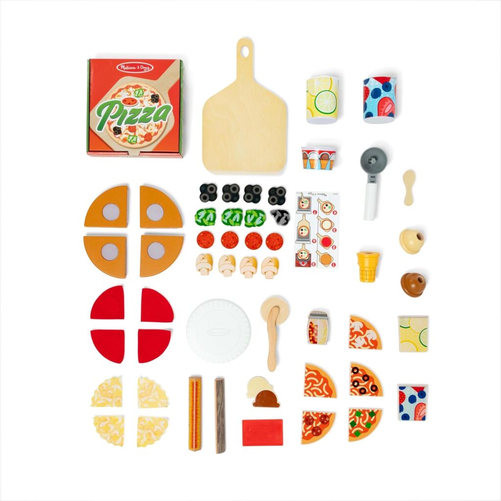 Melissa  Doug Wooden Pizza Food Truck Activity Center with Play Food, for Boys and Girls 3+