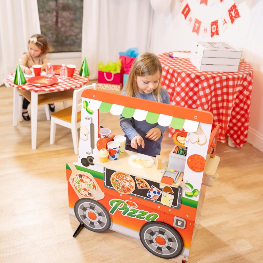 Melissa  Doug Wooden Pizza Food Truck Activity Center with Play Food, for Boys and Girls 3+