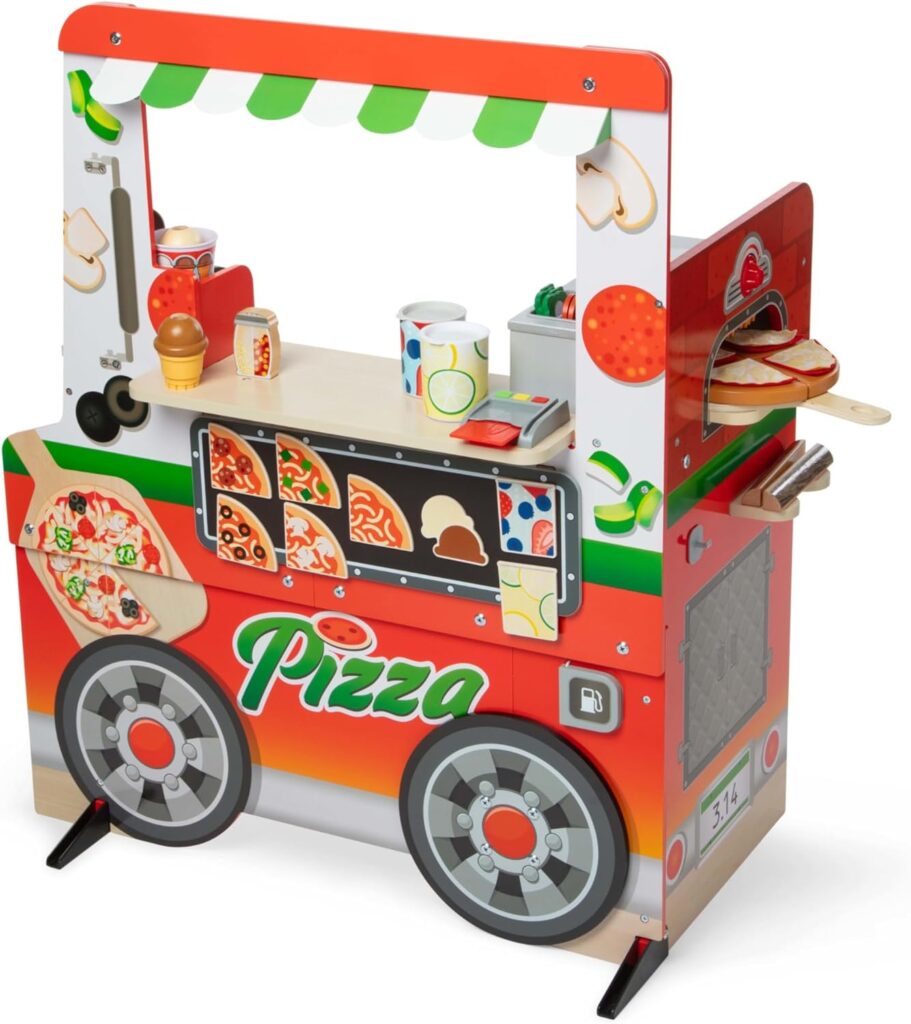 Melissa  Doug Wooden Pizza Food Truck Activity Center with Play Food, for Boys and Girls 3+