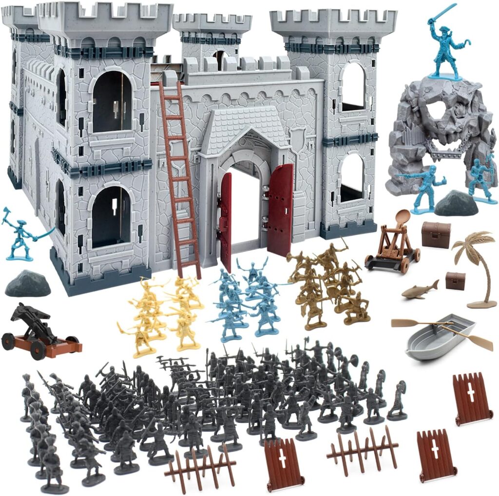 Mostop Medieval Castle Knight Toy Solider Army Figures Toy, DIY Assembled Castle Model Knight Game 354Pcs Soldier Building Kit with Castle,Cavalry and Arrow Tower Simulated Siege War of Attack