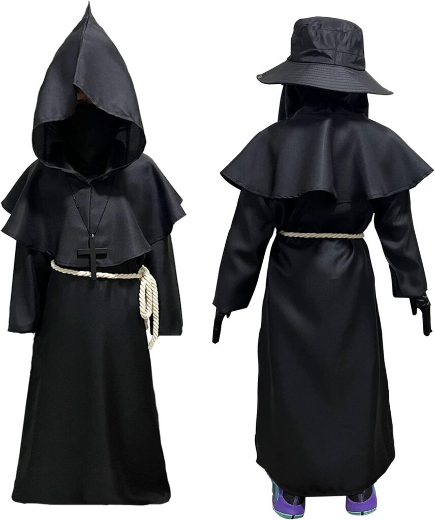 Plague Doctor Costume for Kids 7 in 1 Set Halloween Costumes for Boys Girls Halloween Outfit