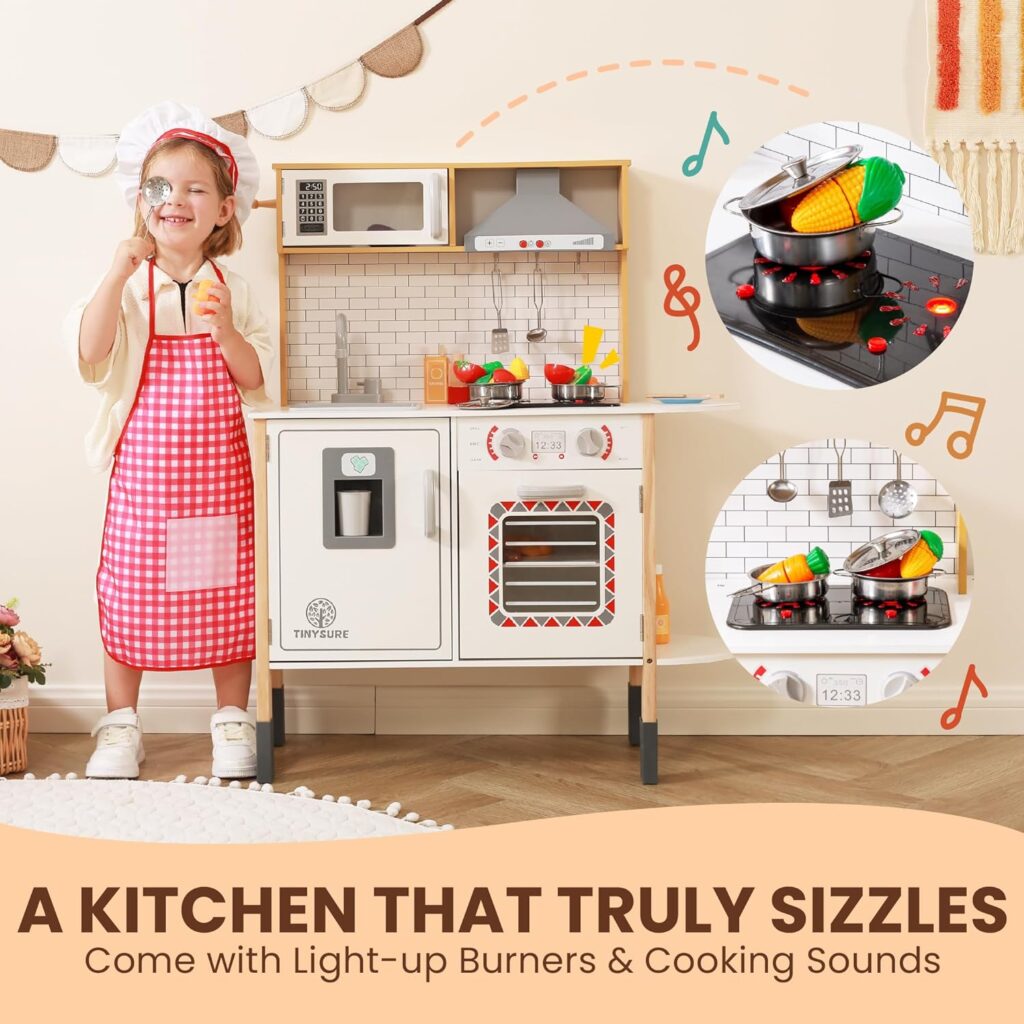 Play Kitchen for Kids - Toy Kitchen Set for Toddlers with Realistic Lights and Sounds, Kids Kitchen Playset with Abundant Toy Food Set, Best Gift for Kids Ages 3+