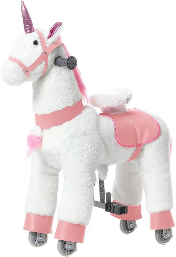 Ride on Unicorn Toys for Girls, Ride on Horse Riding Pony for Children 3-6 Years Old, Rideable Plush Walking Horse Animal with Wheels